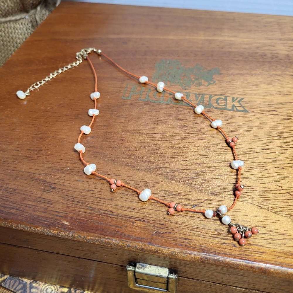Freshwater Pearl Orange Beaded Necklace